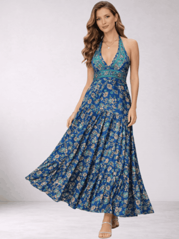 Vestido Estampado Floral Azul Oscuro