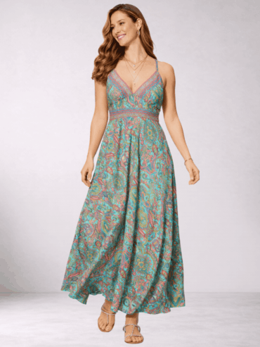 Vestido Estampado Floral Turquesa y Rosa