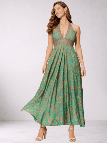 Vestido Estampado Floral Verde y Fucsia