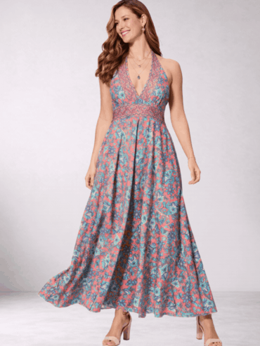 Vestido Estampado Floral Rosa y Azul