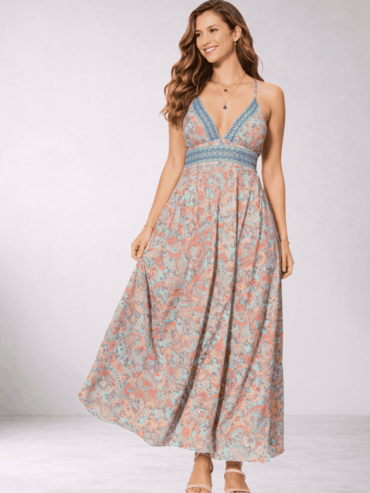 Vestido Estampado Floral Turquesa y Azul