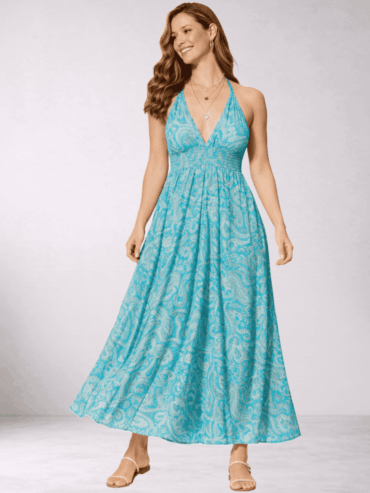Vestido Estampado Floral Turquesa