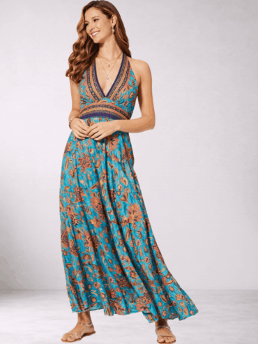 Vestido Estampado Floral Azul Menta