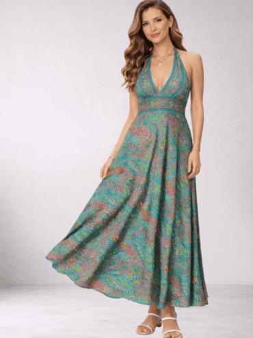 Vestido Estampado Floral Turquesa y Fucsia