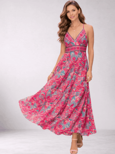 Vestido Estampado Floral Fucsia y Rosa