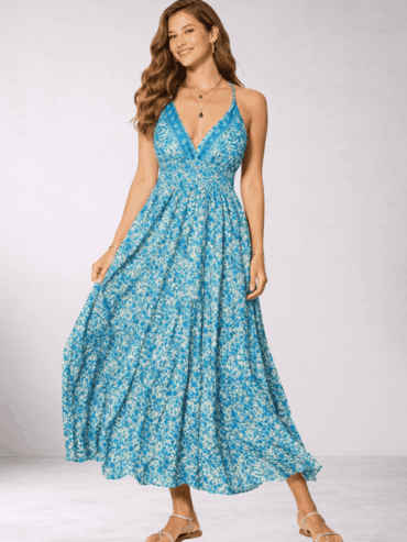 Vestido Estampado Floral Azul y Blanco