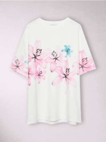 Camiseta Oversize Blanca Orquídeas