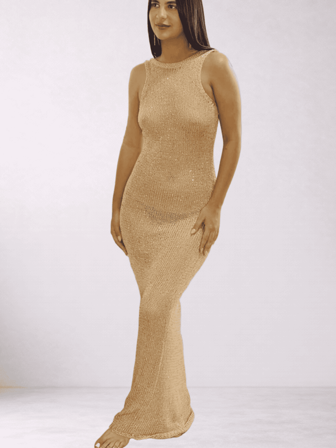 Vestido Largo Tejido Brillante - Imagen 4