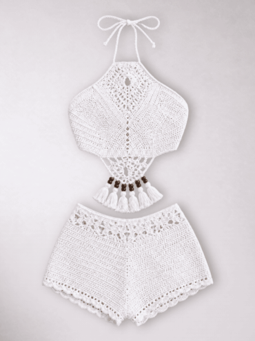 Set Crochet Blanco y Beige