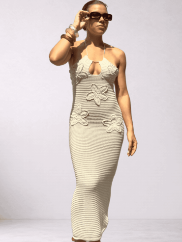 Vestido Largo Beige Tejido Crochet