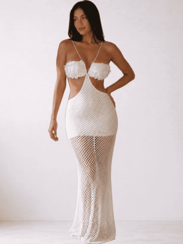 Vestido Maxi Tejido Malla Blanca