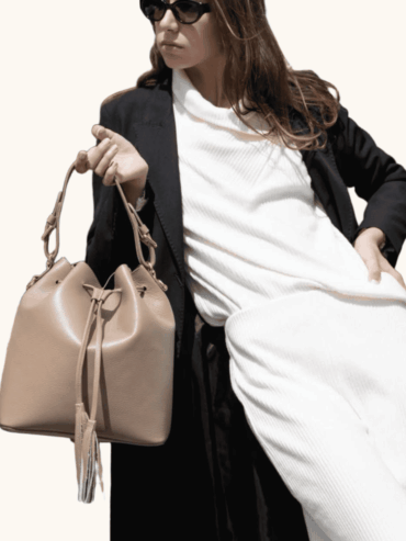 Bolso Saco Cuero Liso Topo