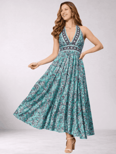 Vestido Estampado Floral Turquesa y Morado