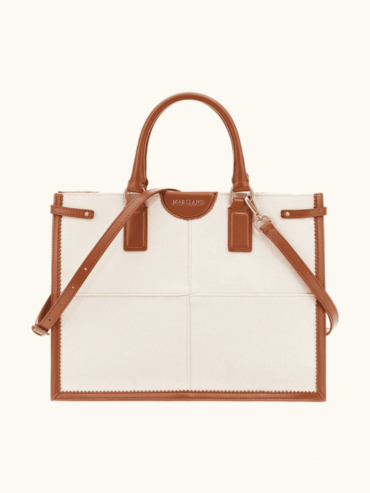 Bolso Tote Large 100% Cotton Blanco Roto y Camel