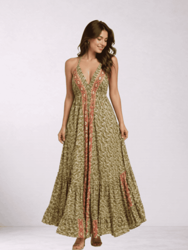 Vestido BLE Naranja con Verde Oliva