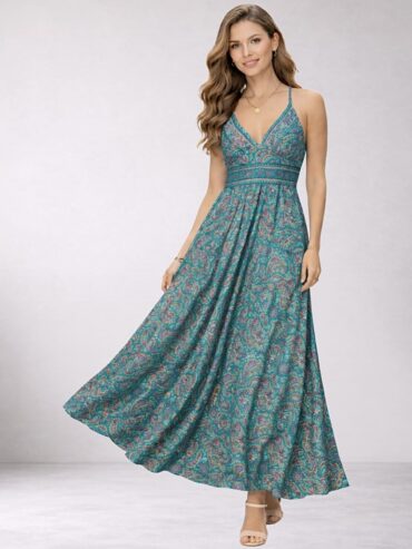 Vestido Estampado Floral Verde y Rosa