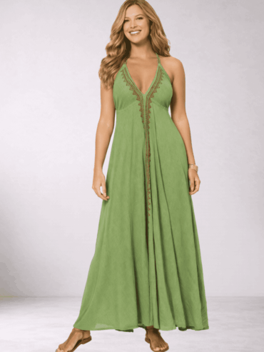 Vestido de Lino Verde y Negro