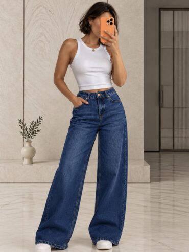 Pantalón Denim Ancho Azul Zara