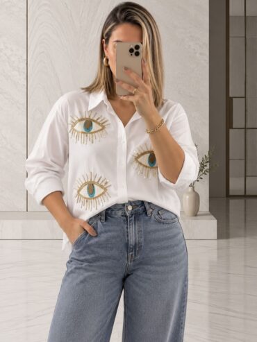 Camisa Blanca Oversize Ojos