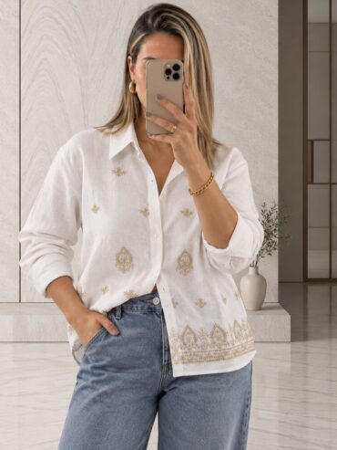 Camisa Blanca Bordados Dorados