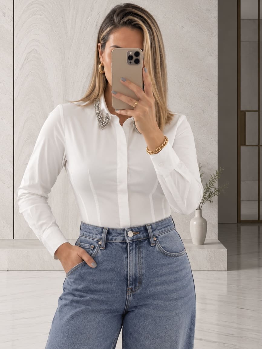 Body Estilo Camisa Blanca Only