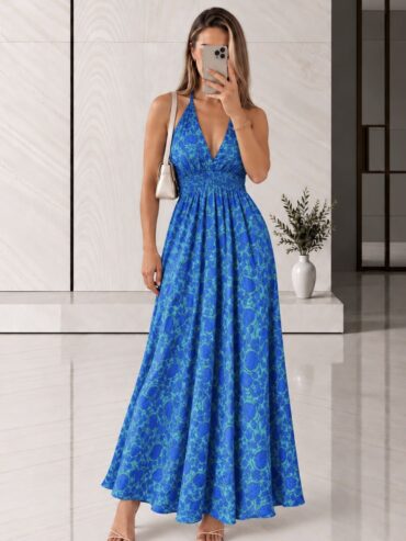 Vestido Azul Estampado Botánico