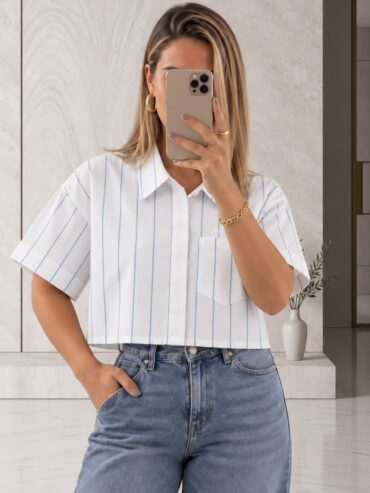 Camisa Corta Rayas Azules Zara