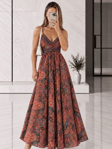 Vestido Largo Terracota Paisley