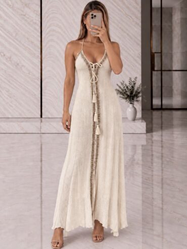 Vestido Tejido Calado Beige BLE