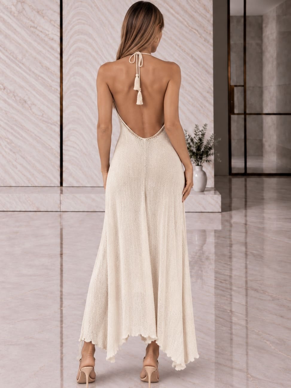 Vestido Tejido Calado Beige BLE - Imagen 2