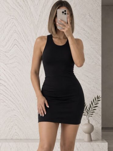 Vestido Negro Cuello Redondo EVEN&ODD