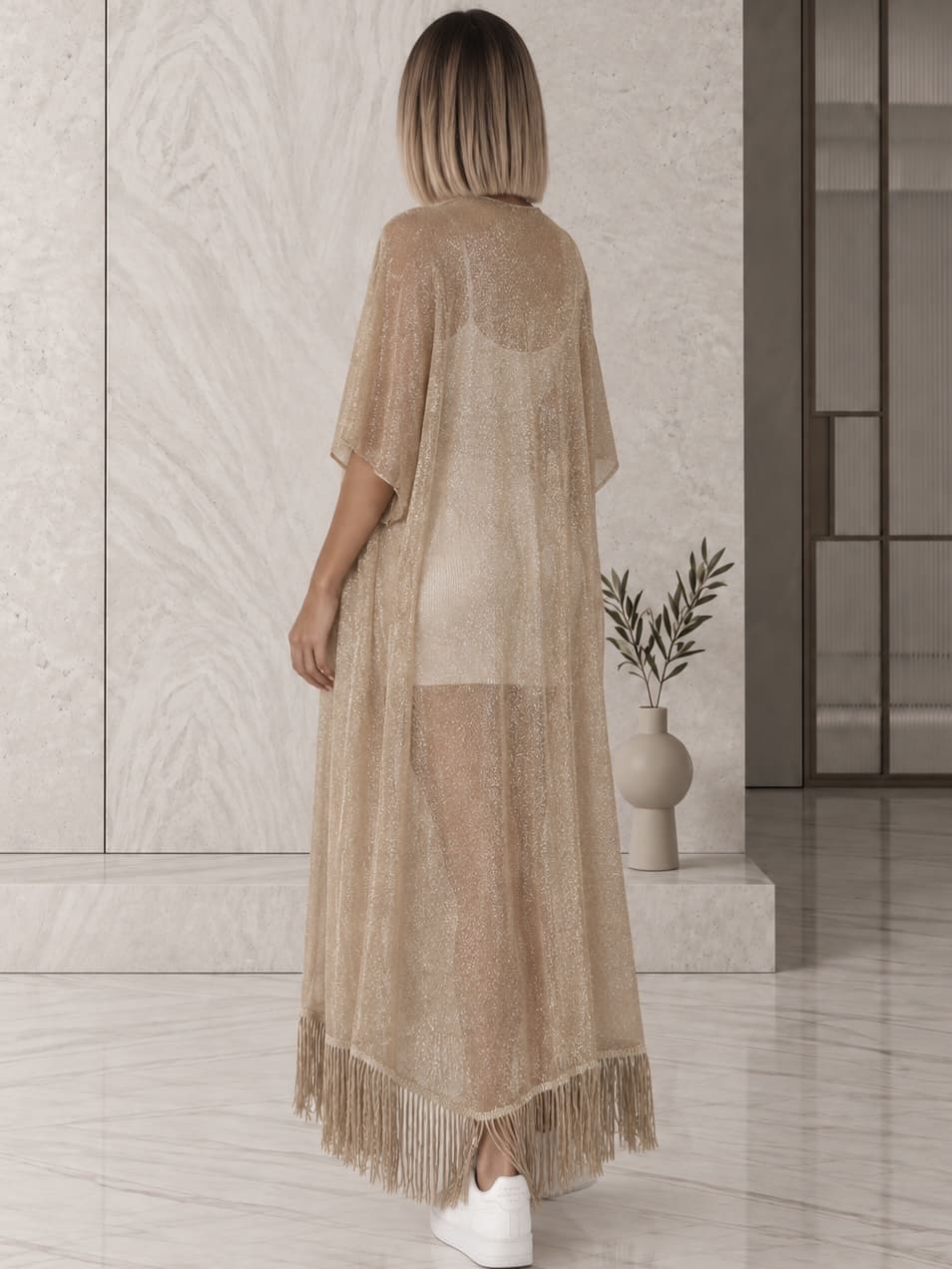 Caflan Largo Beige Dorado - Imagen 2