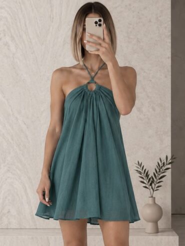 Vestido Halter Verde Azulado
