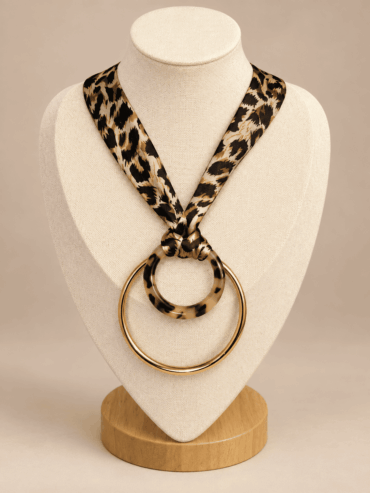 Collar Pañuelo de Seda Leopardo & Aros