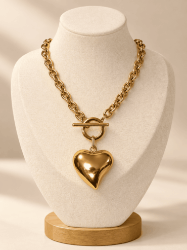 Collar Dorado Grueso Dije de Corazón