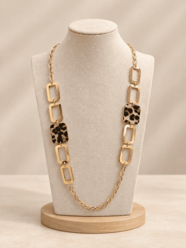 Collar Largo Dorado Eslabones Rectangulares