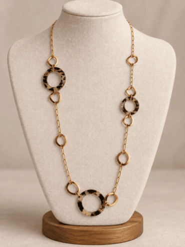 Collar Largo Eslabones Dorados & Aros Carey