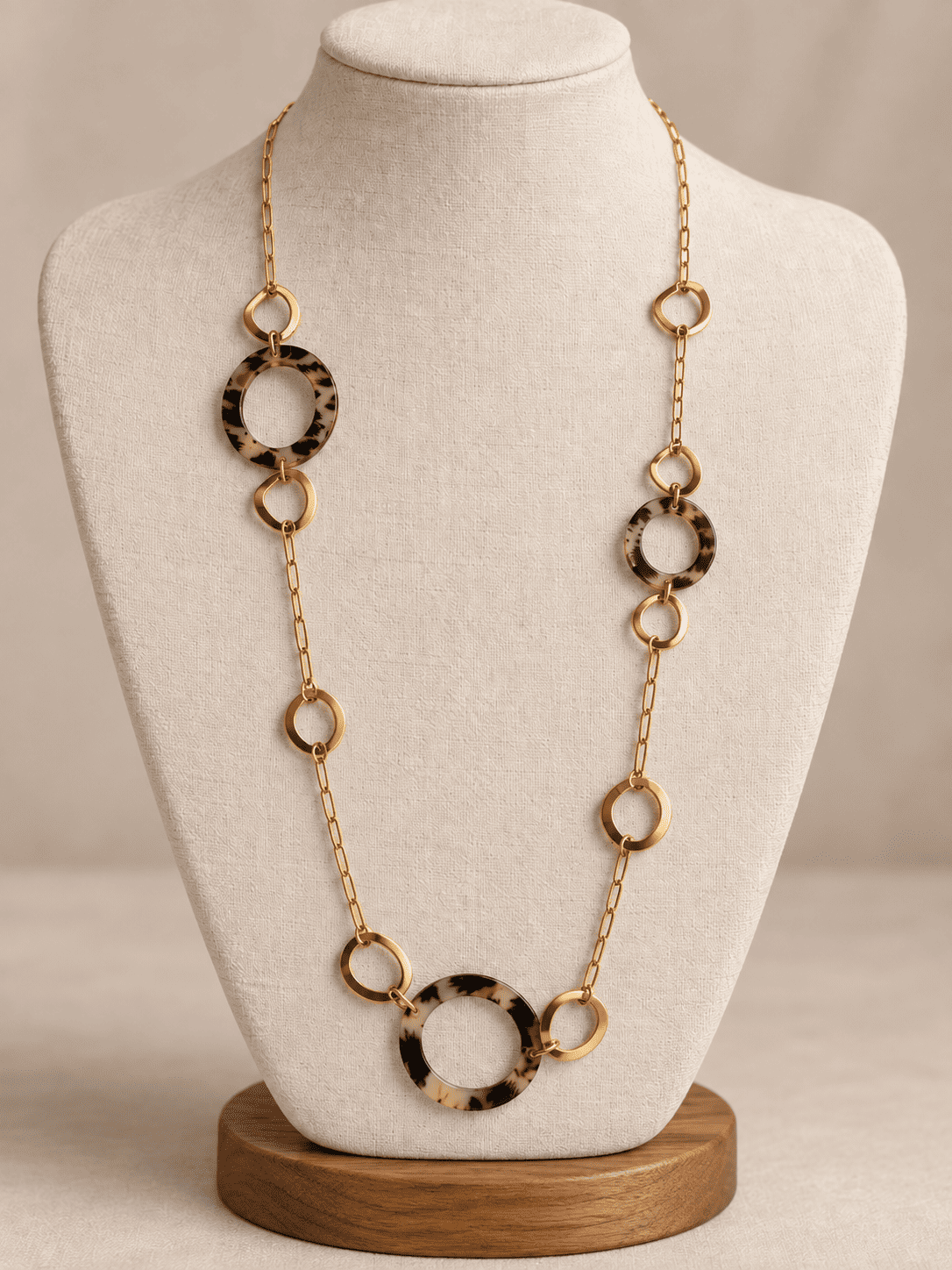 Collar Largo Eslabones Dorados & Aros Carey