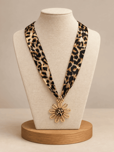 Collar Pañuelo Animal Print & Flor Dorada